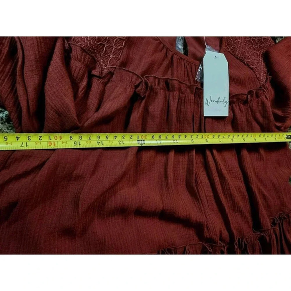 wonderly Boho Hippie Lottie Dress Burgundy Poet sleeve Size M Women's - Picture 6 of 12